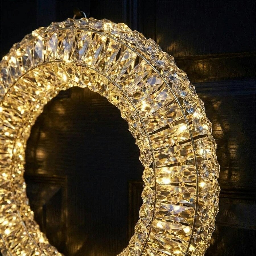 Garden Greatness Shiny Gold Hanging Deco Wreath with Flashing LED Lights