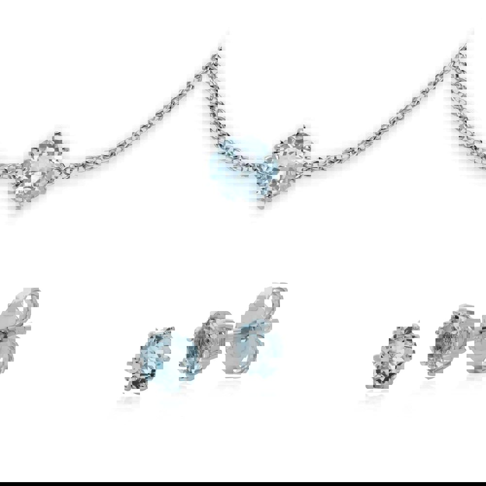 270E025101925-270L010801925 Classic Round Blue Topaz Stud Earrings & Bracelet Set in 925 Sterling Silver 1