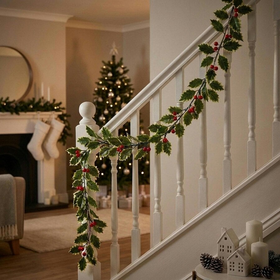 Garden Greatness 1.8m Battery Operated Lit Holly Berry Garland