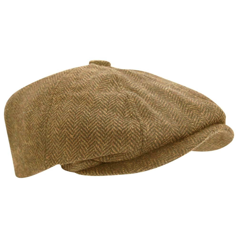 Universal Textiles Mens Wool Blend Herringbone 8 Panel Newsboy Cap - Beige