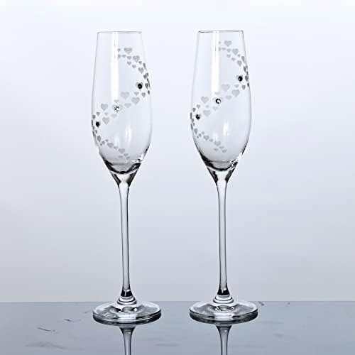 Diamante Loving Hearts Crystal Champagne Flutes - Set of 2