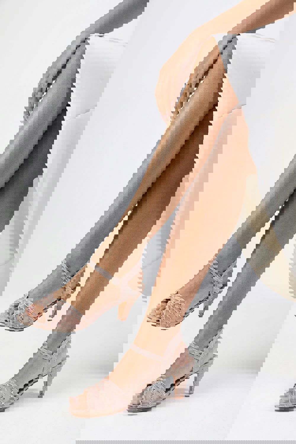 Where's That From Reese Diamante Mesh Strappy Heel in Rose Gold Glitter