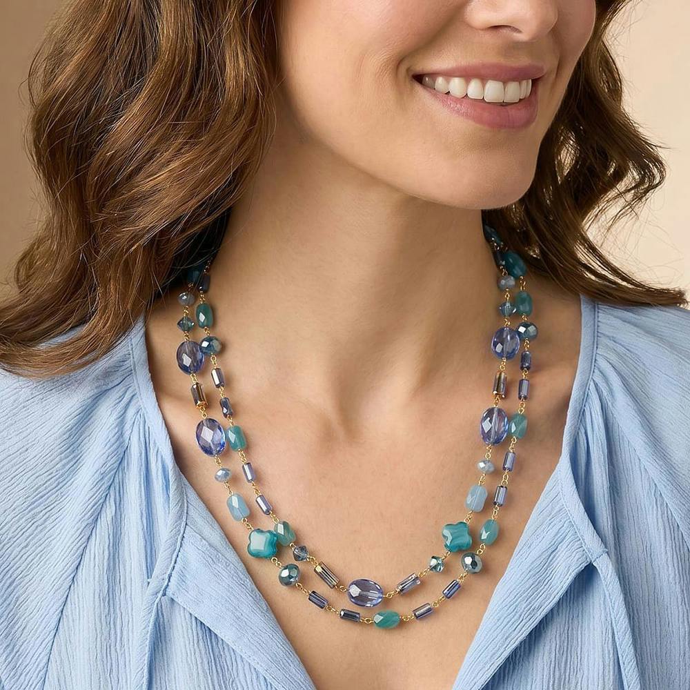 Pia Tales of Teal Double-Strand Bead Necklace
