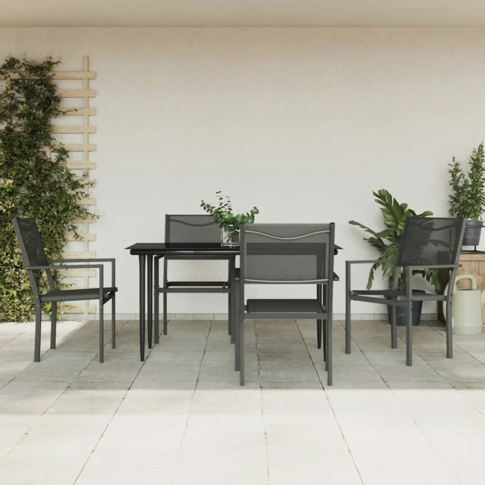 Berkfield 5 Piece Garden Dining Set Black Steel and Textilene