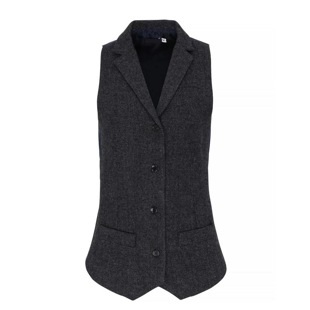 Premier Womens/Ladies Herringbone Waistcoat - Charcoal - Charcoal - 50% Polyester/45% Wool/5% Mixed Fibre