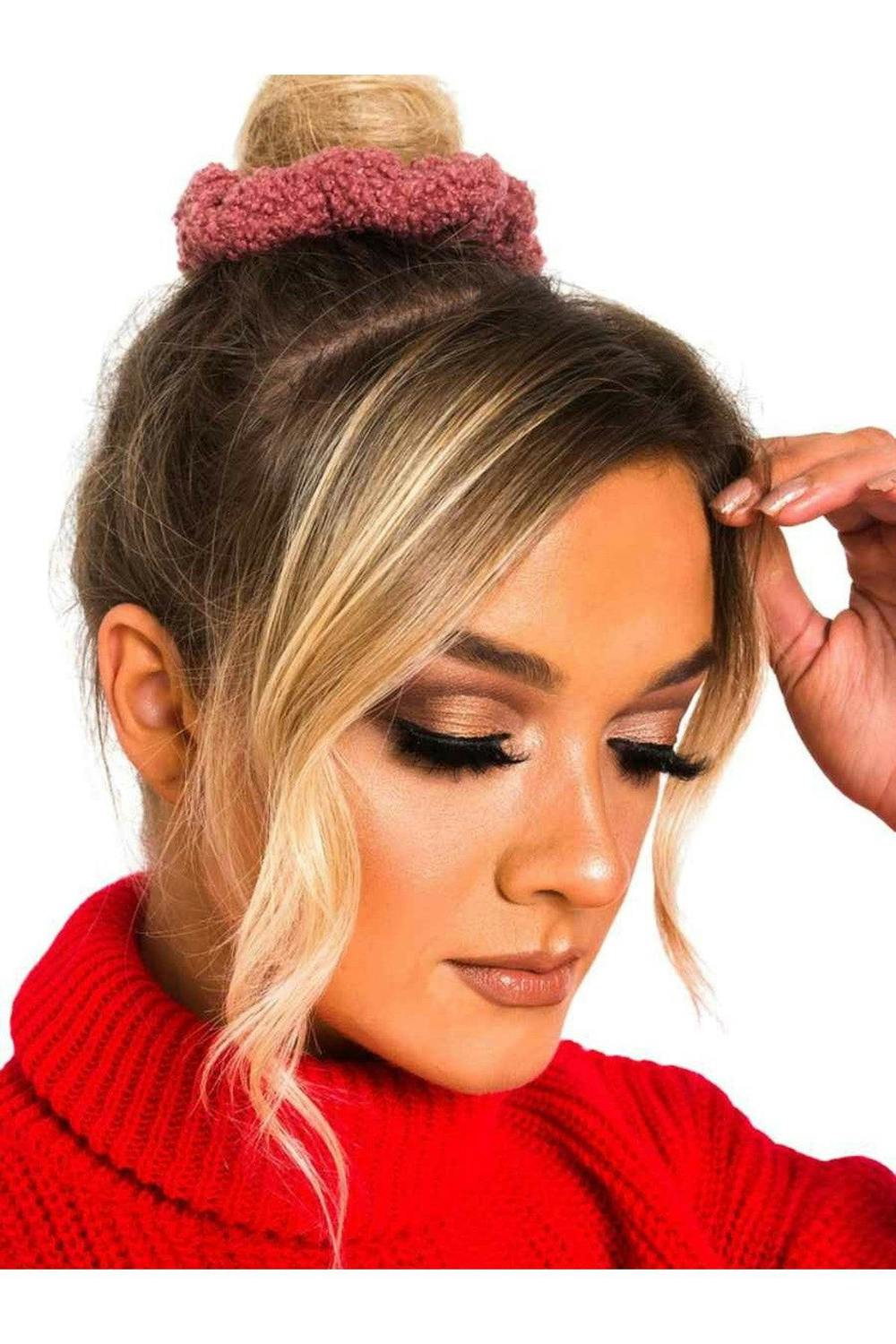 Ola Teddy Style Hair Scrunchie - Pink