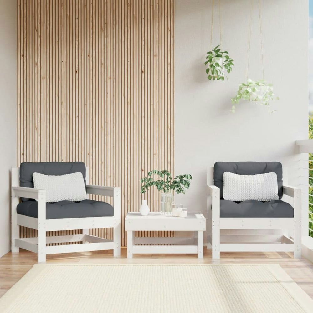 Berkfield Garden Chairs with Cushions 2 pcs White Solid Wood Pine