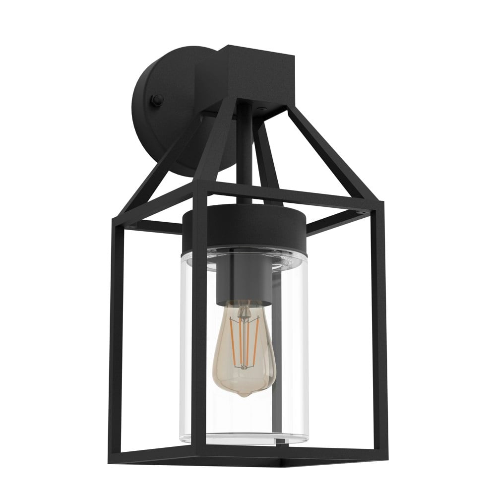 EGLO Trecate Modern Lantern Style Black Clear Outdoor Wall Light