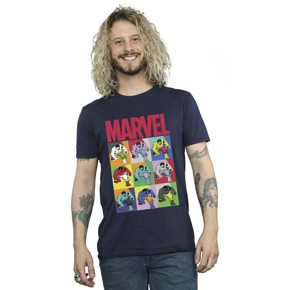 Marvel Mens Hulk Pop Art T-Shirt - Navy Blue