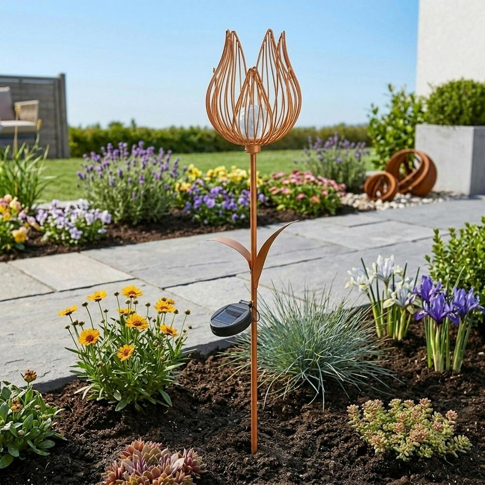 Garden Greatness Solar Metal Flower Garden Stake Light - V2