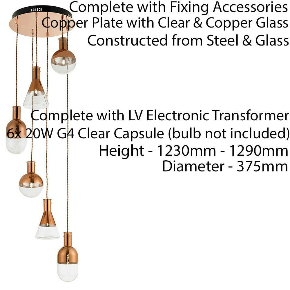 Multi Light Ceiling Pendant COPPER 6 Bulb Hanging Lamp Holder Drop Chandelier Loops