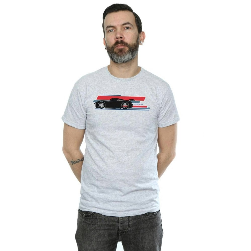 Disney Mens Cars Jackson Storm Stripes T-Shirt - Sports Grey