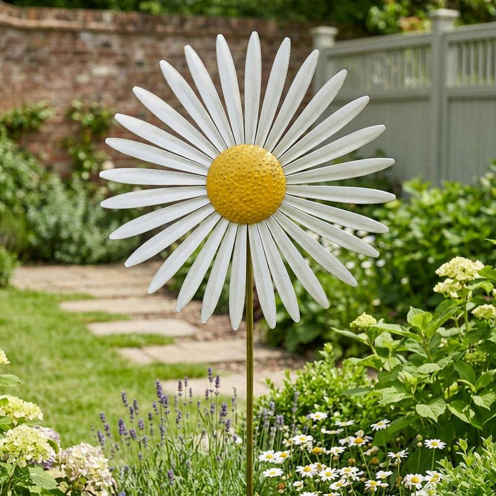 Garden Greatness Large Metal Daisy Spinner Stake