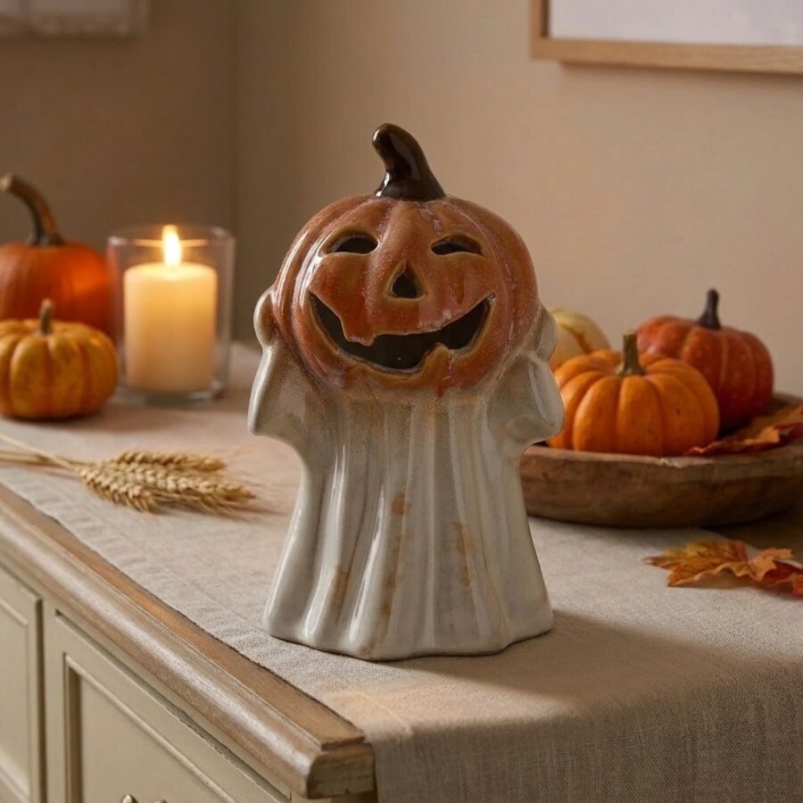 Garden Greatness Ghost With Pumpkin Head Light Up Ornament
