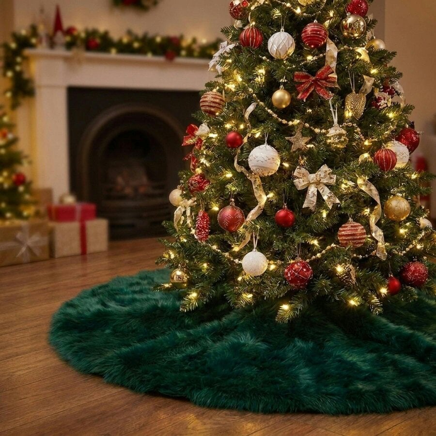 Garden Greatness Plush Faux Fur Christmas Tree Skirt - Green