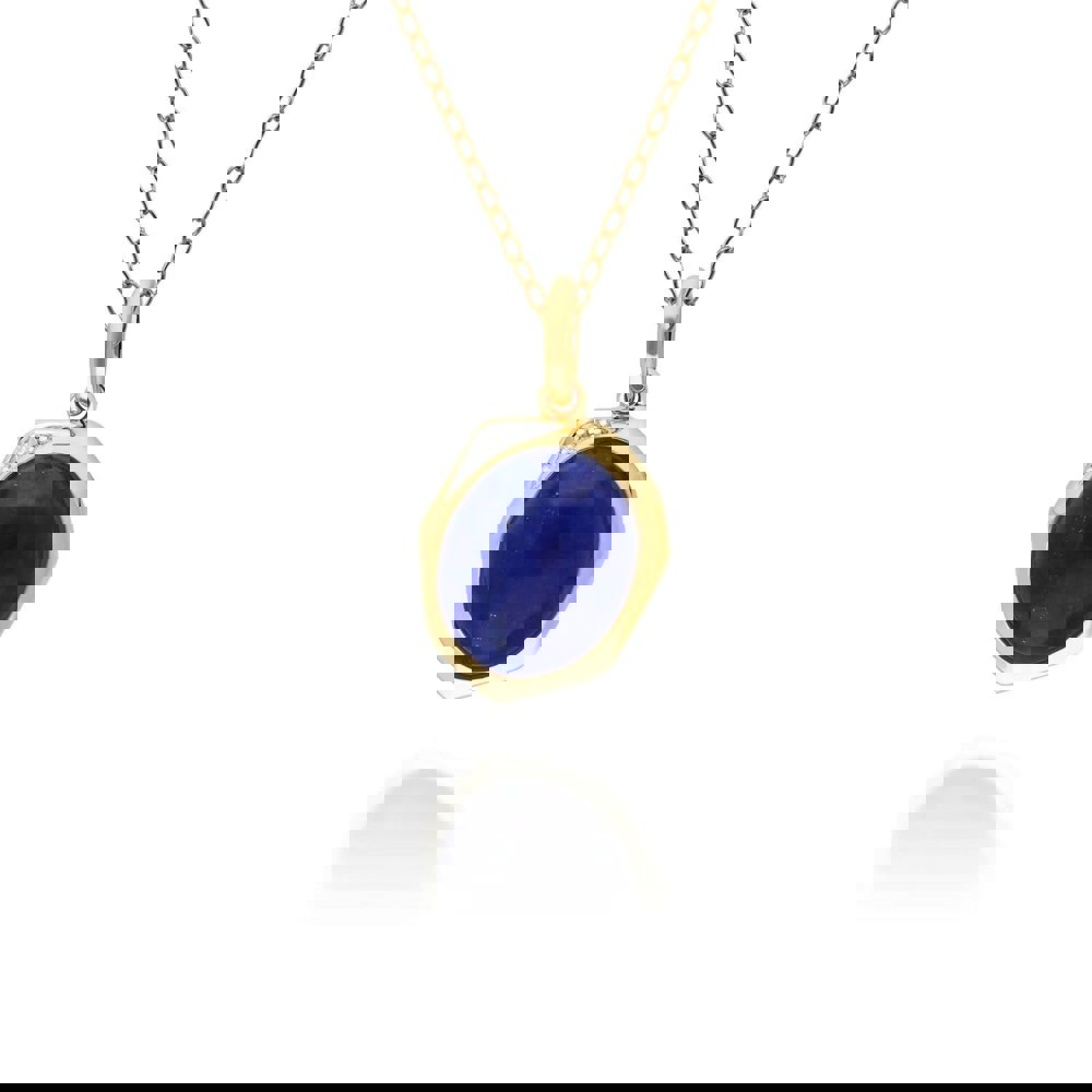 270P029303925 Irregular B Gem Lapis Lazuli & Diamond Pendant in Gold Plated Silver 1
