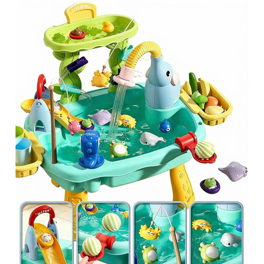 deAO Toys deAO Kids Water Play Sink Play Table Interactive Water Toy with Slide, Sprayer & Floating Accessories Sensory Playset for Toddlers Ages 3+