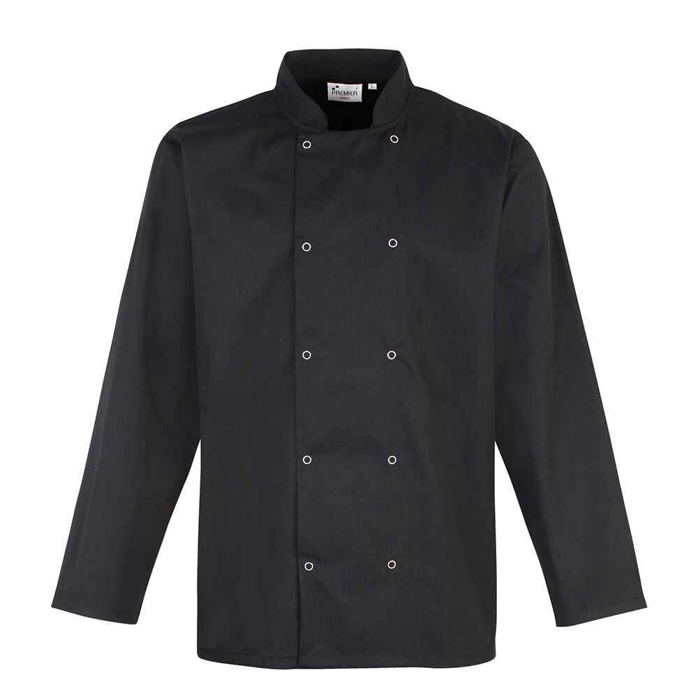 Premier Unisex Adult Stud Front Long-Sleeved Chef Jacket - Black - Black