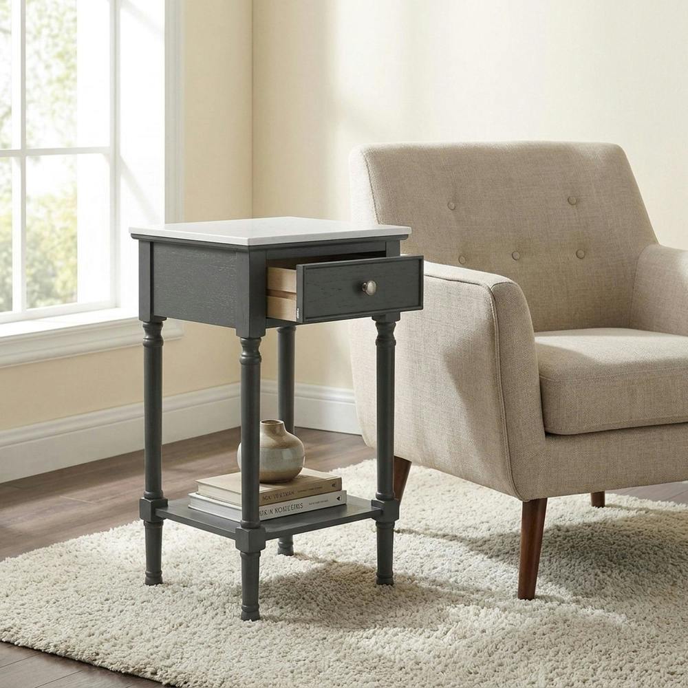 Garden Greatness Marbled Top 1 Drawer Grey Accent Side Table