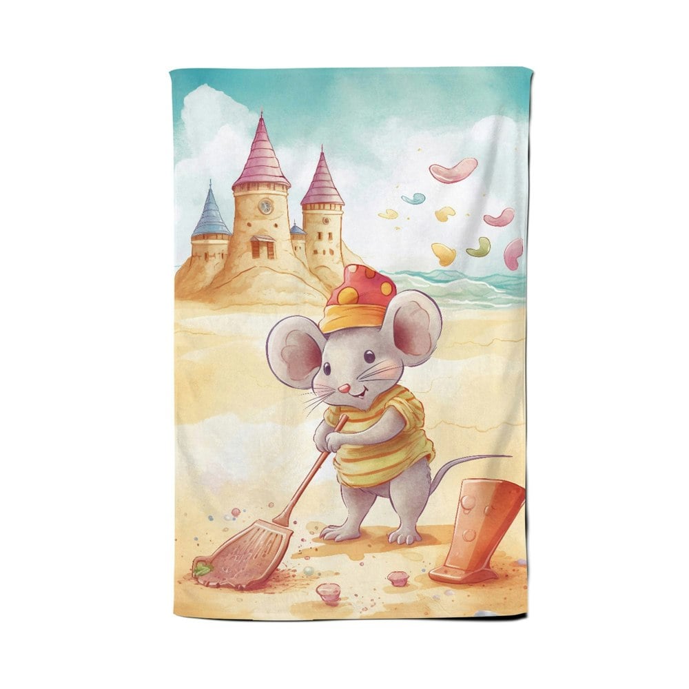 Warren Reed Mouse On A Beach Holiday Tea Towel