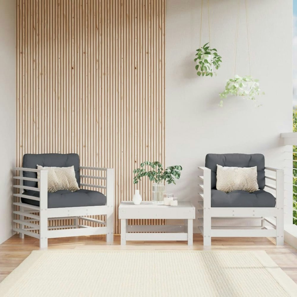 Berkfield Garden Chairs with Cushions 2 pcs White Solid Wood Pine