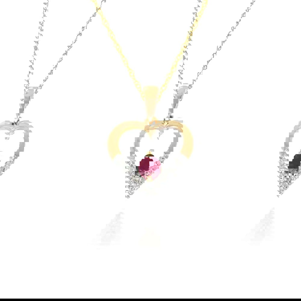 183P1269019 Classic Ruby & Diamond Heart Pendant in 9ct Yellow Gold 1