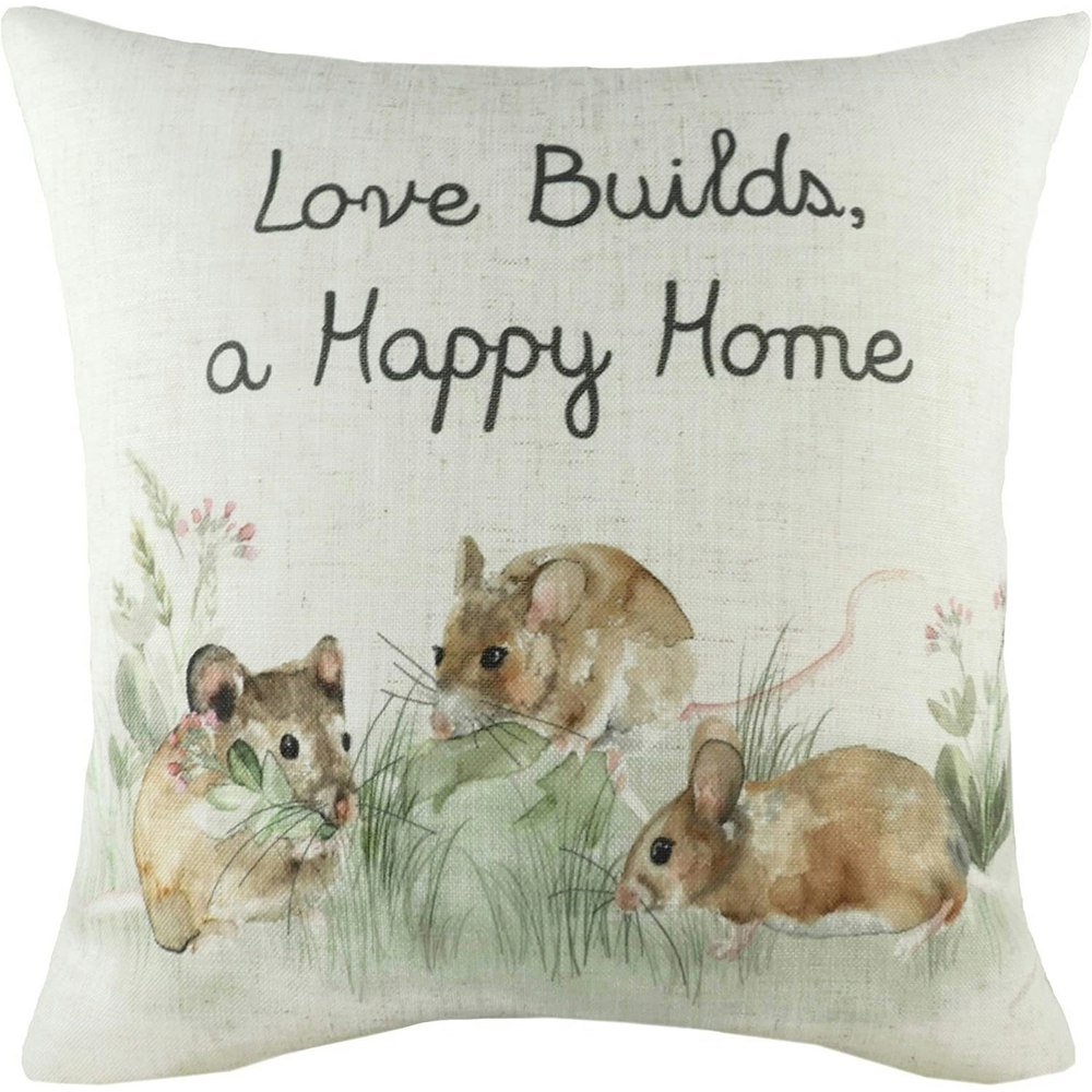 Evans Lichfield Hedgerow Mice Cushion Cover - Green/Natural/Brown