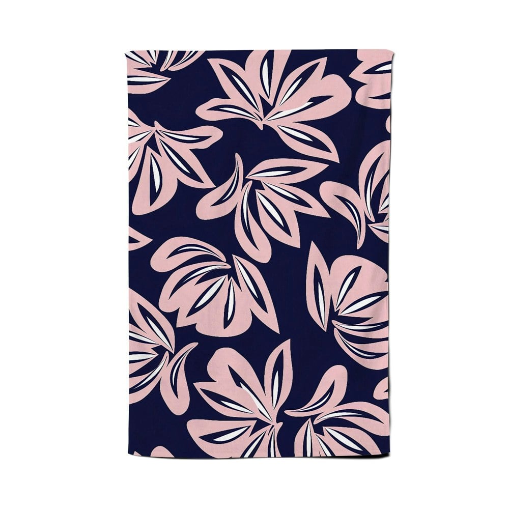 Warren Reed Pink Navy Floral Botanical Pattern Tea Towel