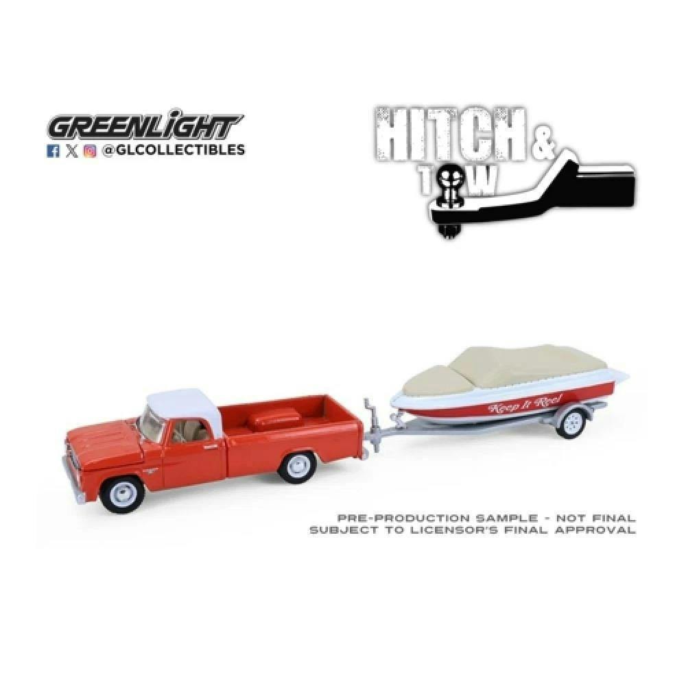 MCSlots 1967 Dodge D-100 With Boat And Trailer 1:64 Scale Greenlight 32330A