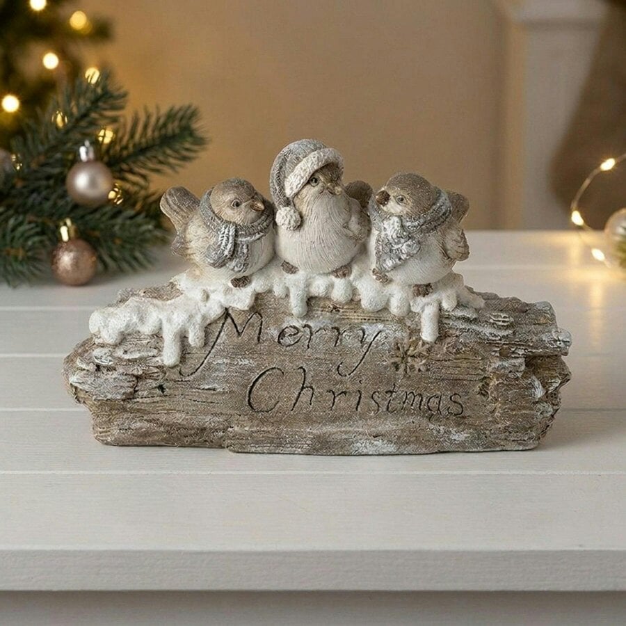 Garden Greatness Festive Christmas Birds Log LED Light