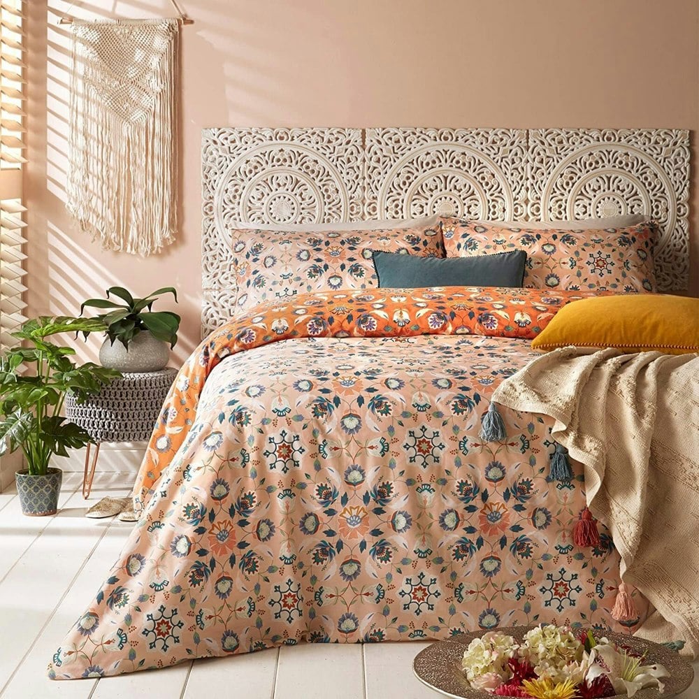 Furn Folk Floral Duvet Cover Set - Orange