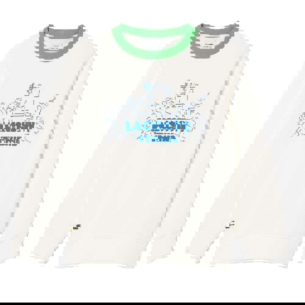 Lacoste Childrens/Kids Printed Fleece Crew Neck Sweatshirt - Cream