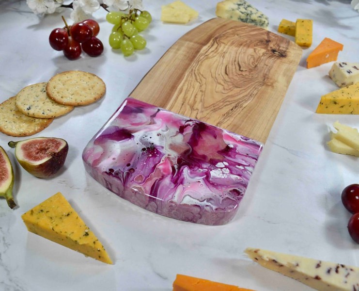 Pink Chopping Board - Olive Wood Cheese Board - Unique Gifts for Girlfriend - Cheese Lover Gifts - Foodie Gifts - Mothers Day Gifts