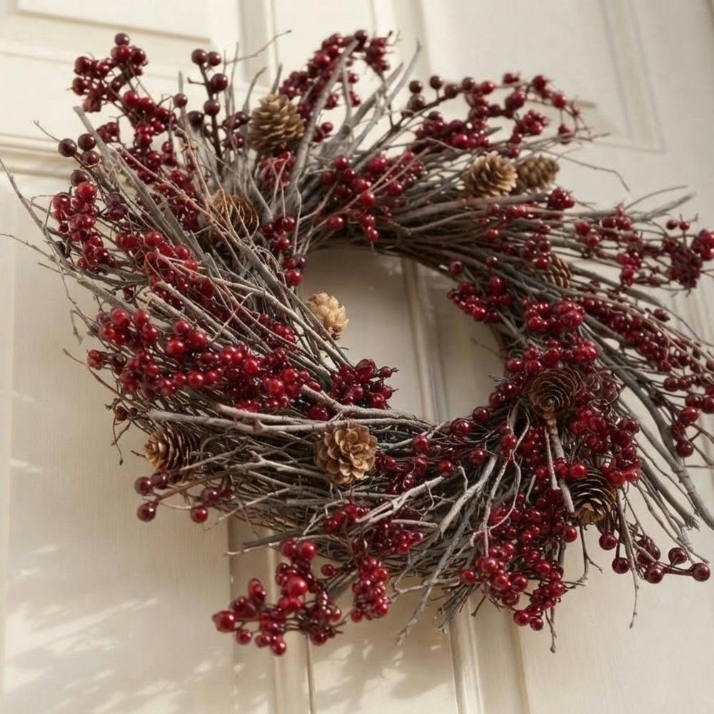 Garden Greatness Red Berry Pinecone Rustic Door Wreath