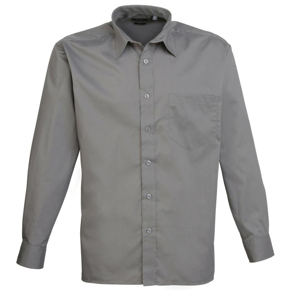 Premier Mens Premier Poplin Long-Sleeved Formal Shirt - Dark Grey - Dark Grey - 65% Polyester/35% Cotton