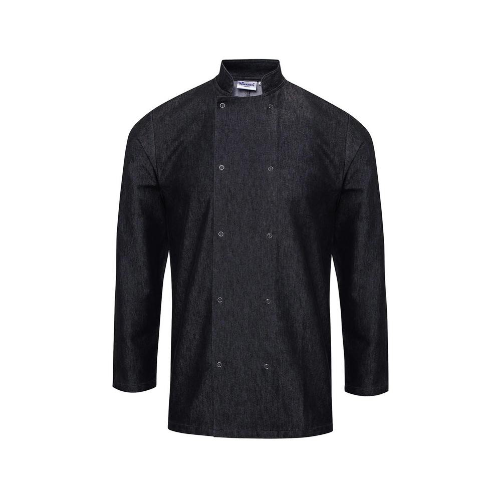 Premier Unisex Adult Wrap Over Long-Sleeved Chef Jacket - Black Denim - Black Denim