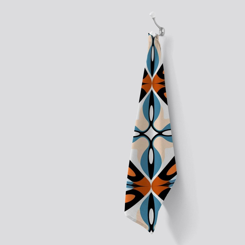 Warren Reed Brown And Blue Geometric Pattern Tea Towel