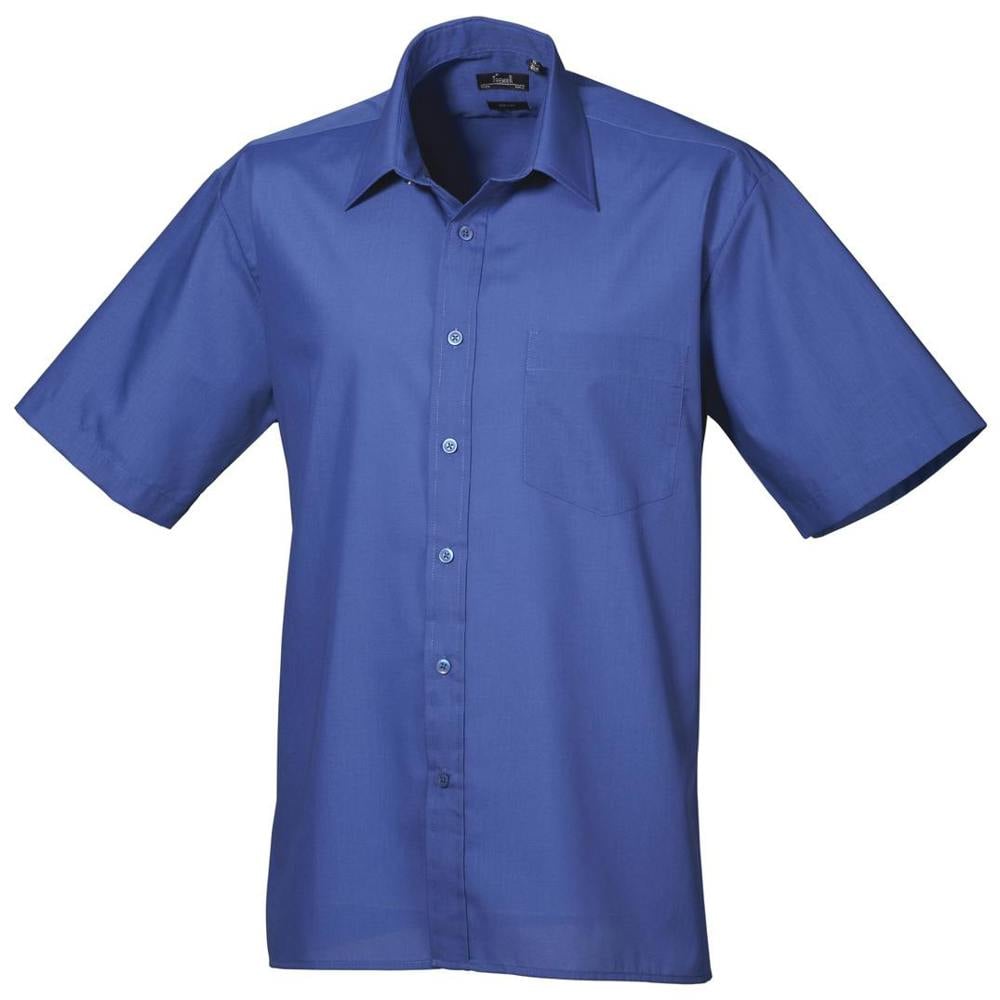 Premier Mens Short Sleeve Formal Poplin Plain Work Shirt - Royal - Royal - 65% Polyester/35% Cotton