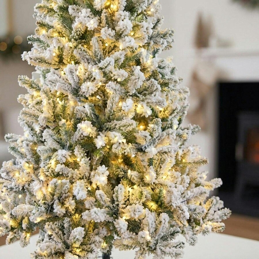 Garden Greatness 7ft Heritage Fir Pre Lit Flocked Woodcote Spruce Tree Display