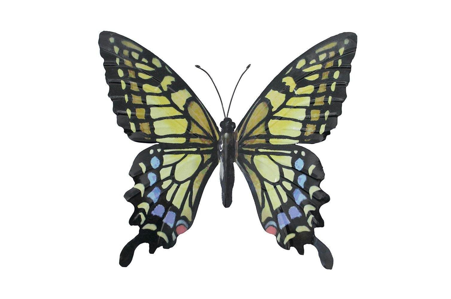 Primus Large Metal Butterfly Yellow Blue and Black Outdoor Garden Home Decoration Wall Art