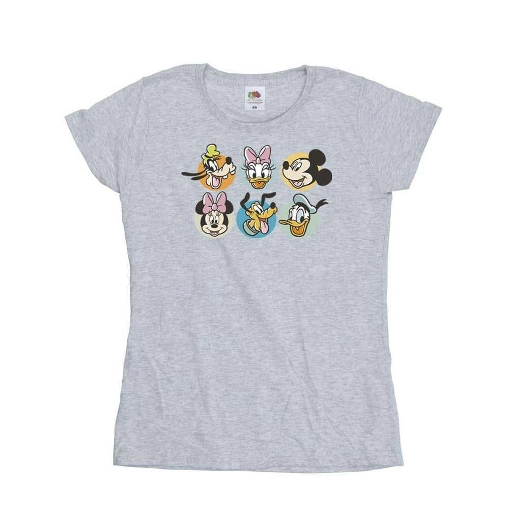 Disney Womens/Ladies Mickey Mouse And Friends Faces Cotton T-Shirt - Sports Grey