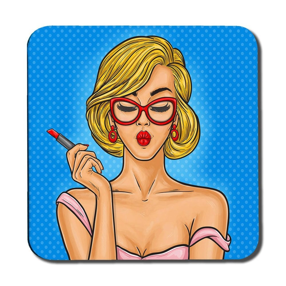 Benjamin Tate Design Pop art illustration woman paints her lips (Coaster)