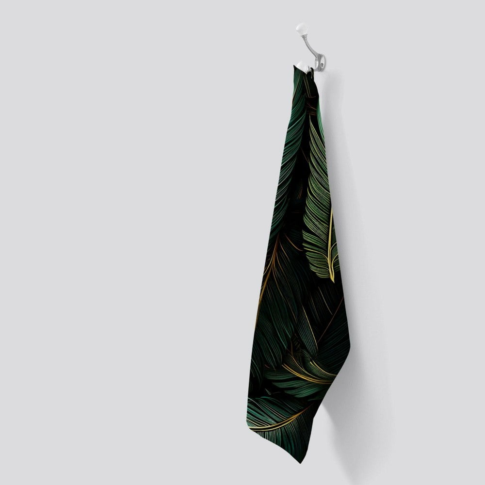 Warren Reed Green and Gold Leaves Tea Towel