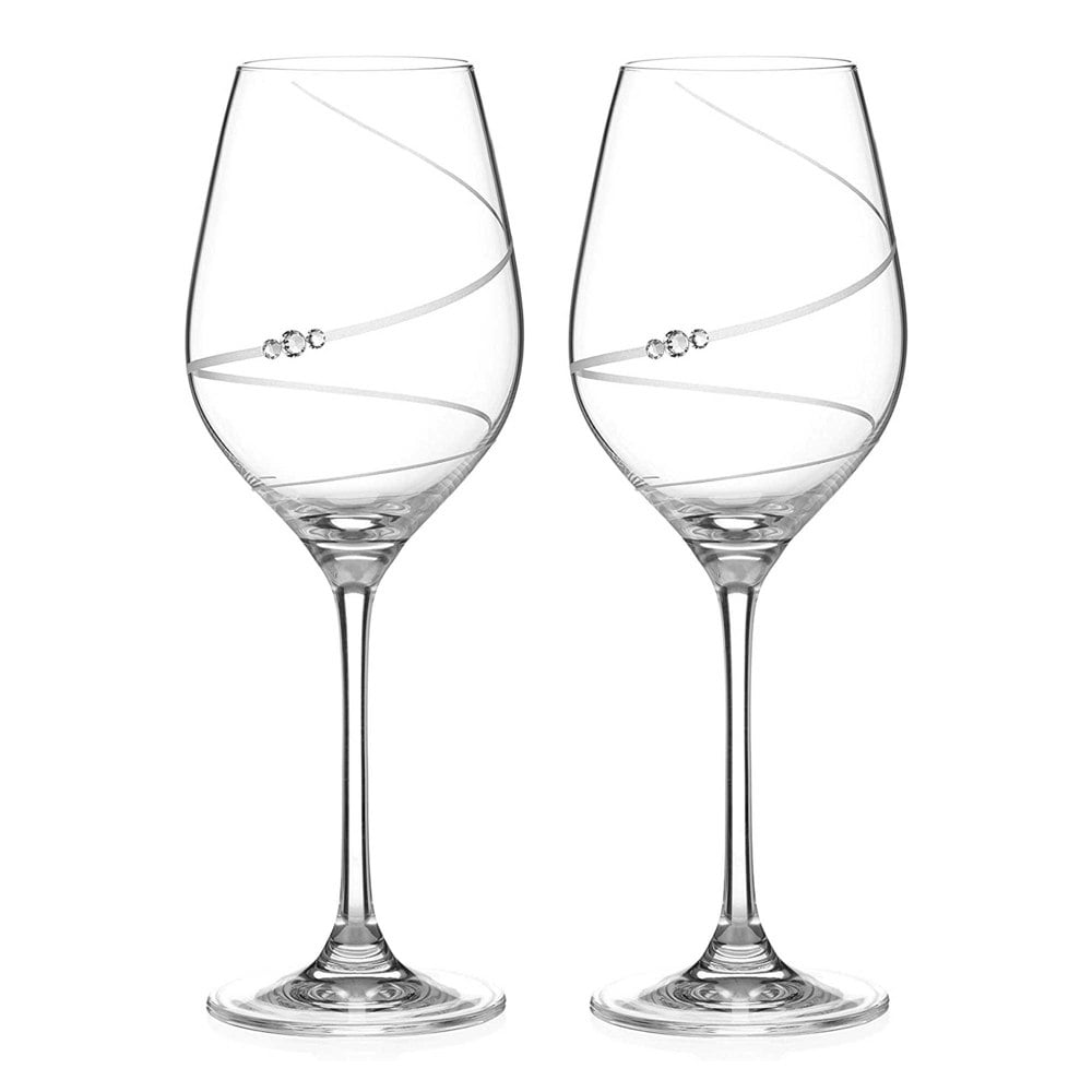 Diamante Toast Swirl Crystal Wine Glasses Adorned with Swarovski Crystals – Set of 2