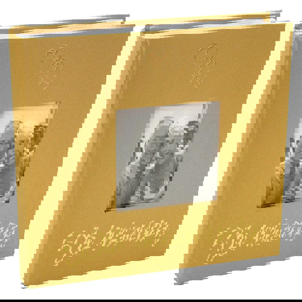 Lovely Golden 50th Wedding Anniversary Photo Album with Double Heart Decoration Image 1
