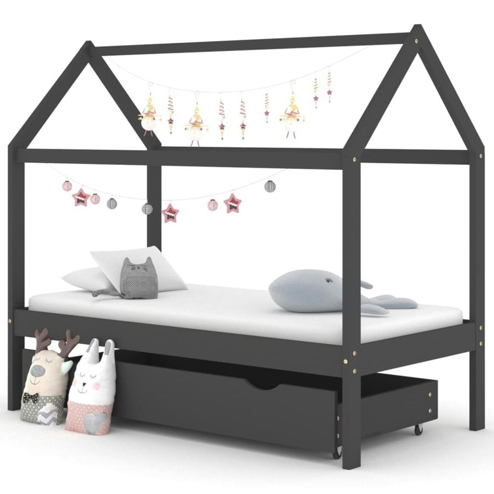 Berkfield Kids Bed Frame with a Drawer Dark Grey Solid Pine Wood 80x160cm