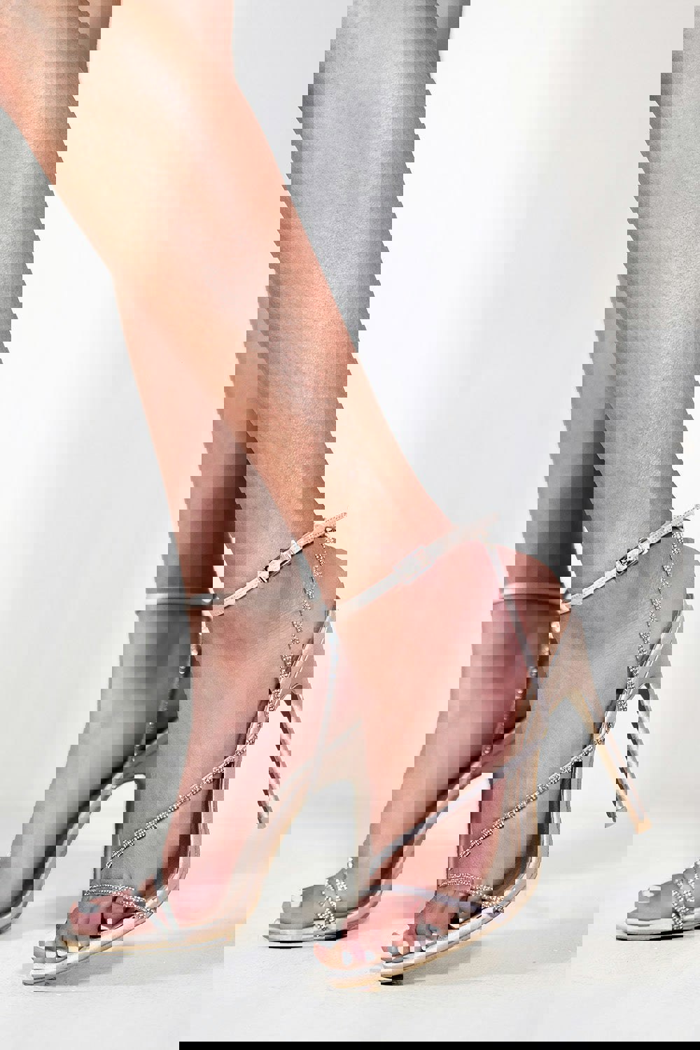 Where's That From Jovie Stiletto High Heel With Diamante Detailed Strap in Champagne Gold Silk