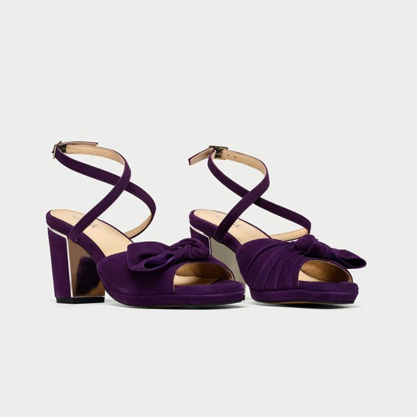 Lydia suede plum heels front view