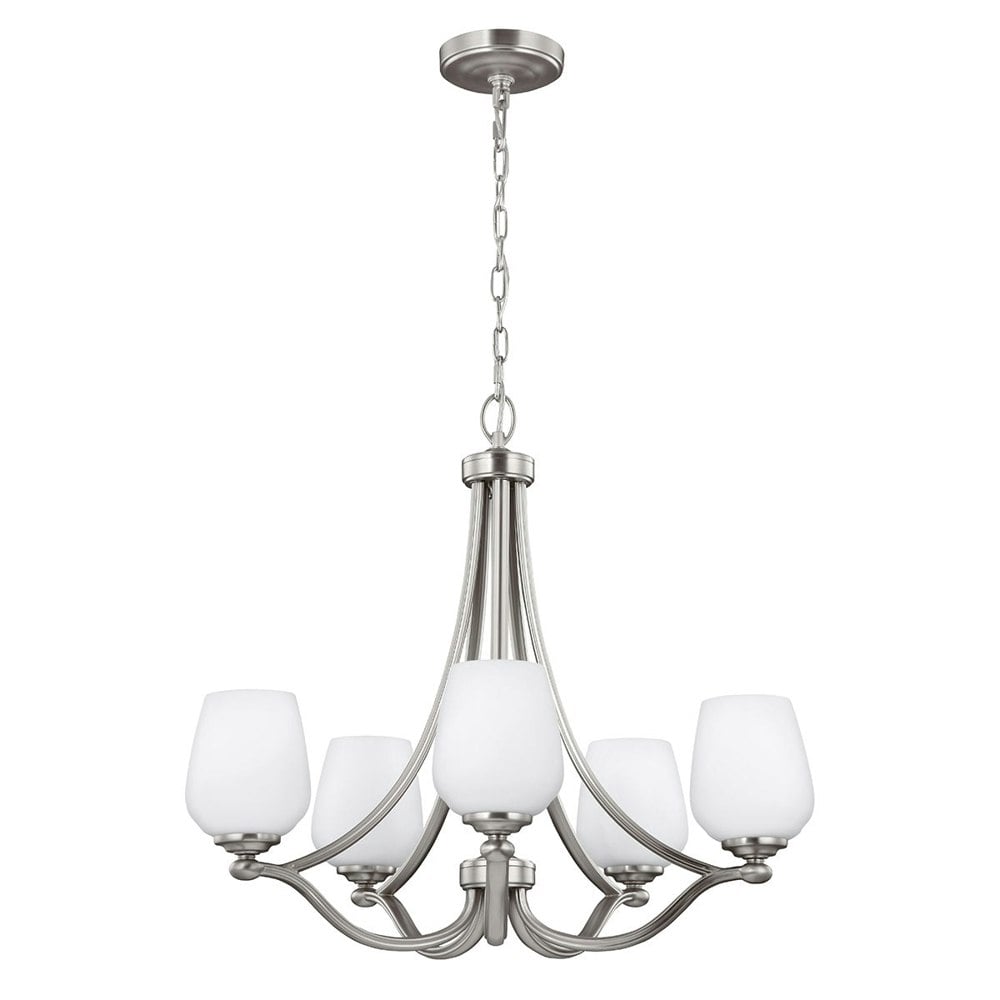 5 Bulb Chandelier Hanging Pendant LIght Satin Nickel LED E27 60W Bulb Loops