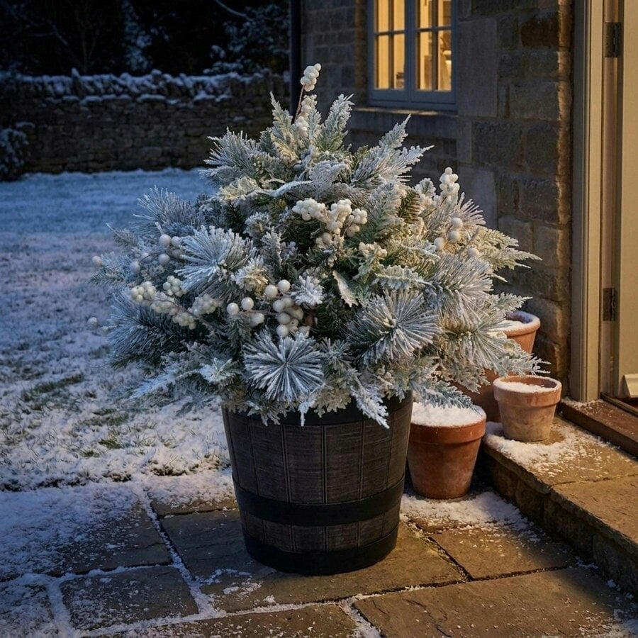 Garden Greatness Heritage Fir Pre-Lit Frosted Festive Tree Planter